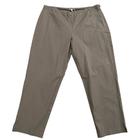 Eileen Fisher Ankle Chino Pants Women XL Tan Brown Elastic Waist Regular Fit Str - Picture 1 of 7